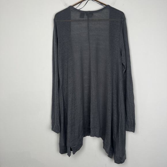 Tahari Women’s Sz S 100% Linen Knit Gray Lightweight Open Draped Front Cardigan - Picture 3 of 7